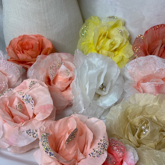 WATERCOLORED PAPER ROSES SWAROVSKI CRYSTALS GIFT PACKAGE, DECOR, STICKABLE - Picture 7 of 16